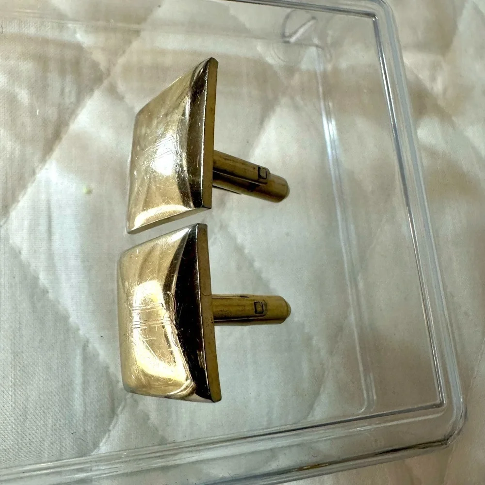 Mens Gold Tone Cufflinks Square Unique Classic Vintage